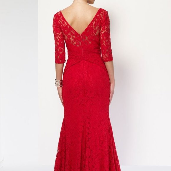 NEW Red Long Lace Dress, 3/4 Sleeve Holiday Formal Sexy, Cruise Prom Mother's - Picture 3 of 10